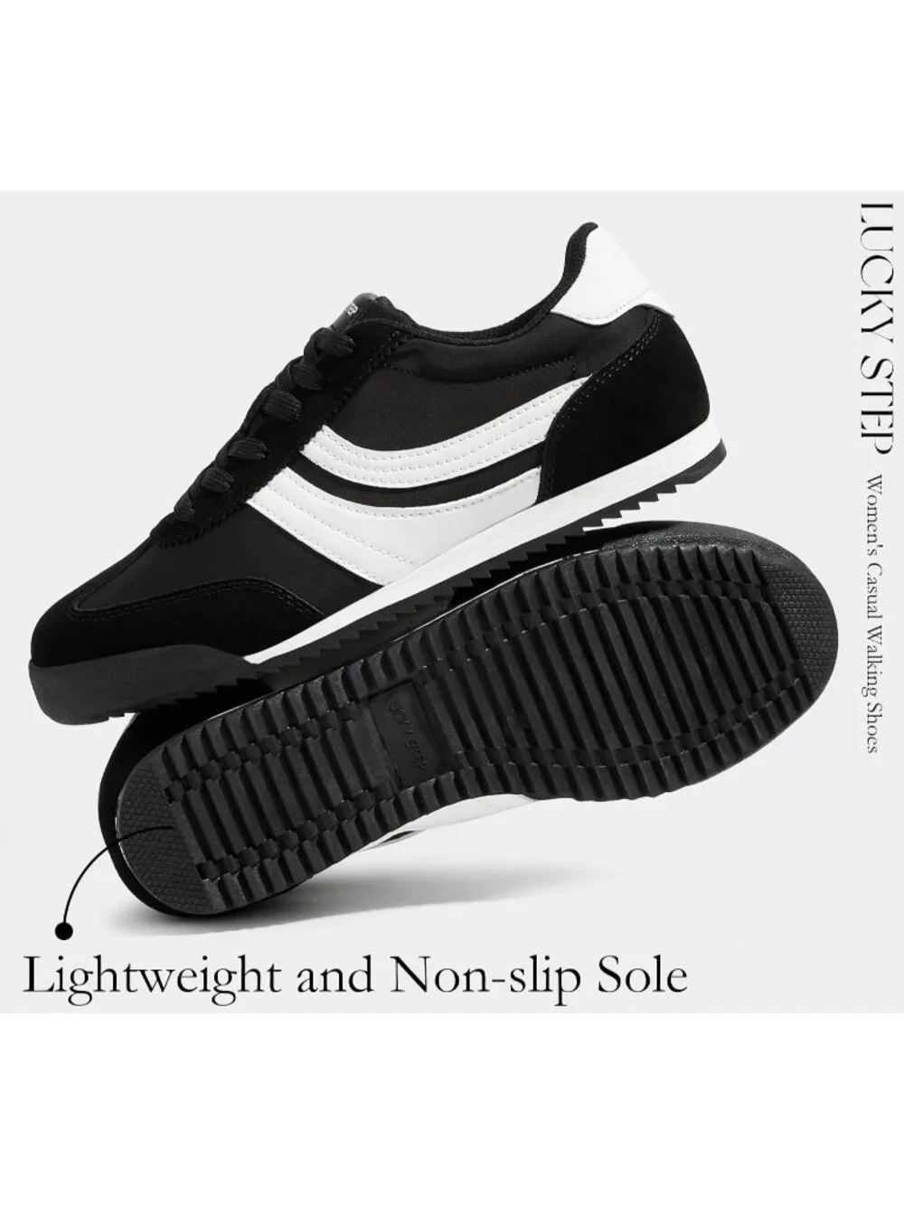 Women's Black Lightweight Thin Sole Lace up Anti Slip Classic Retro Sneakers